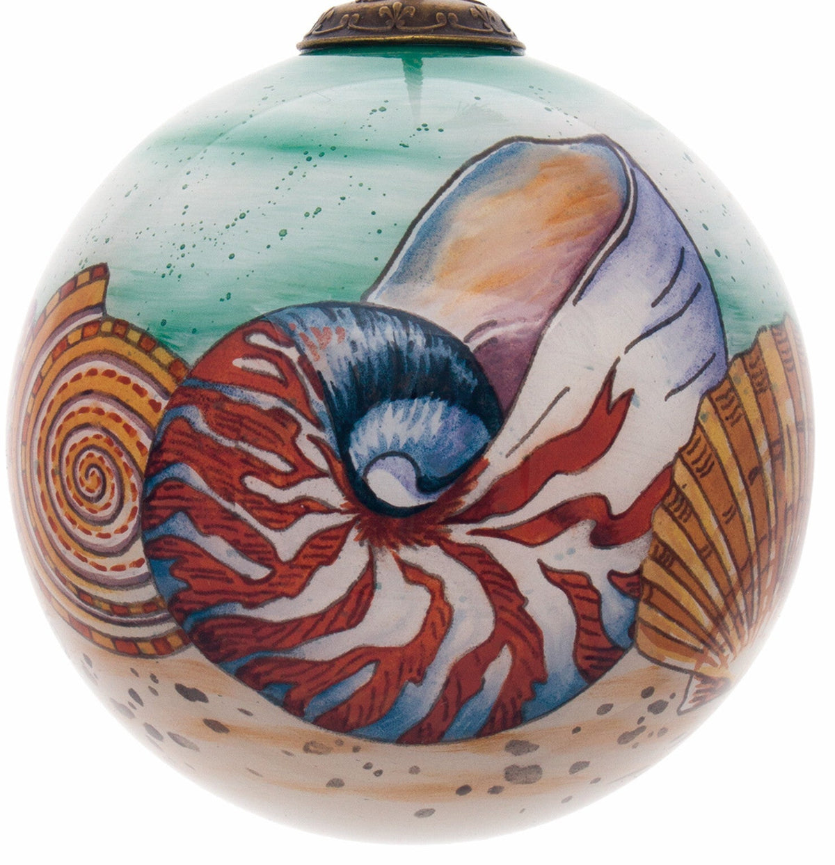 Sea Shell Hand Painted Mouth Blown Glass Ornament W2B