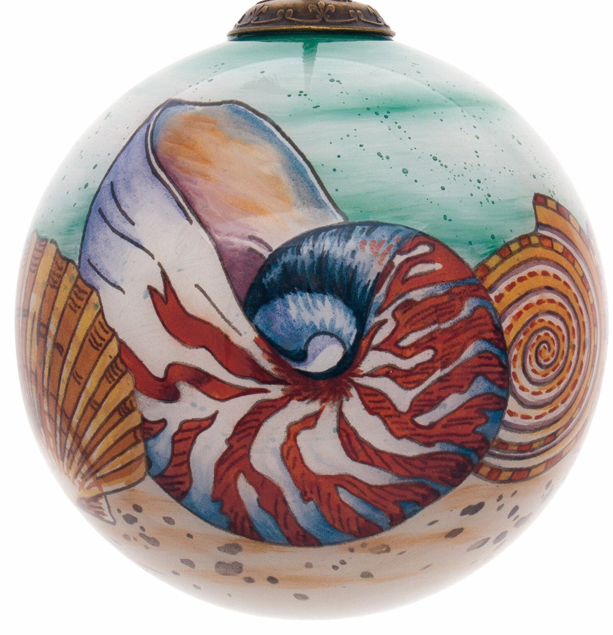 Sea Shell Hand Painted Mouth Blown Glass Ornament W2B