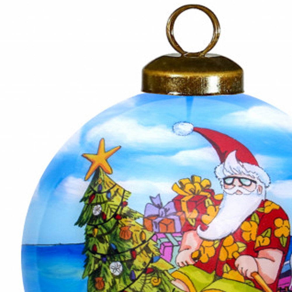 Rowing Santa Express Hand Painted Mouth Blown Glass Ornament W2B