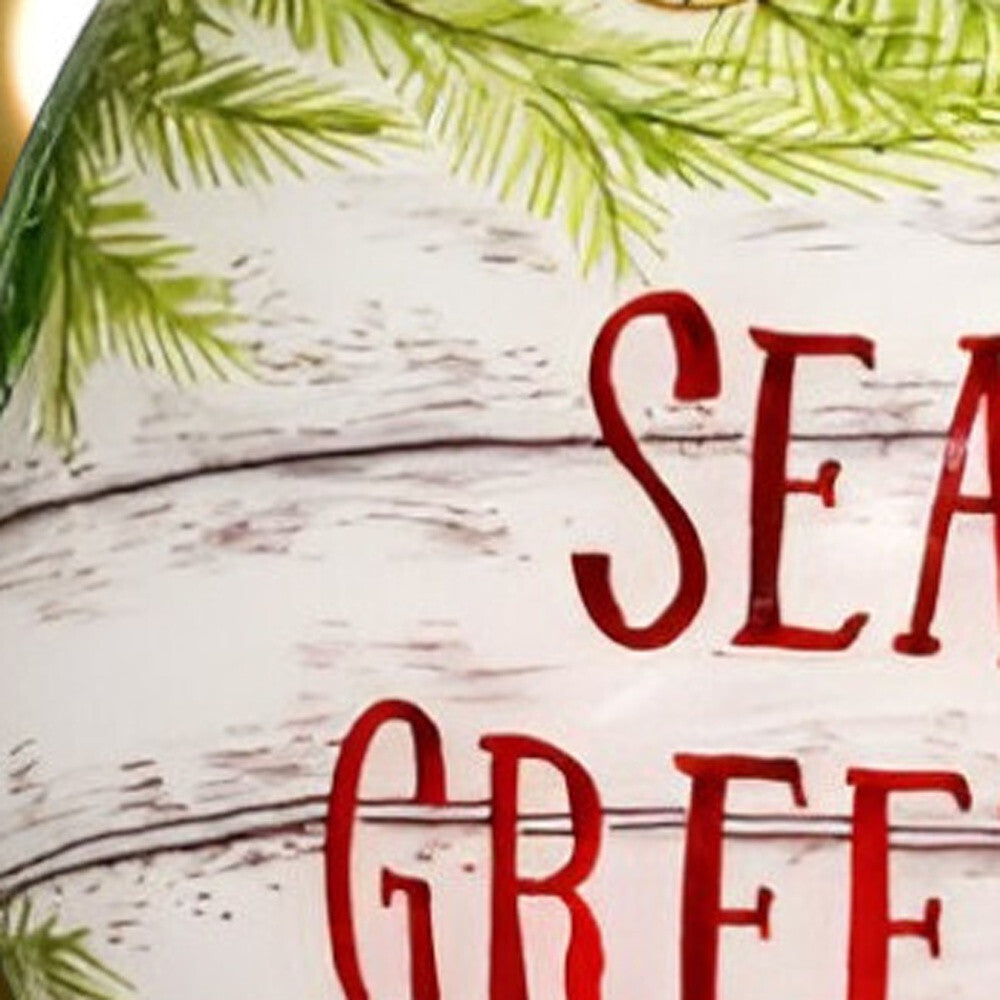 Holly Seas And Greetings Hand Painted Mouth Blown Glass Ornament W2B