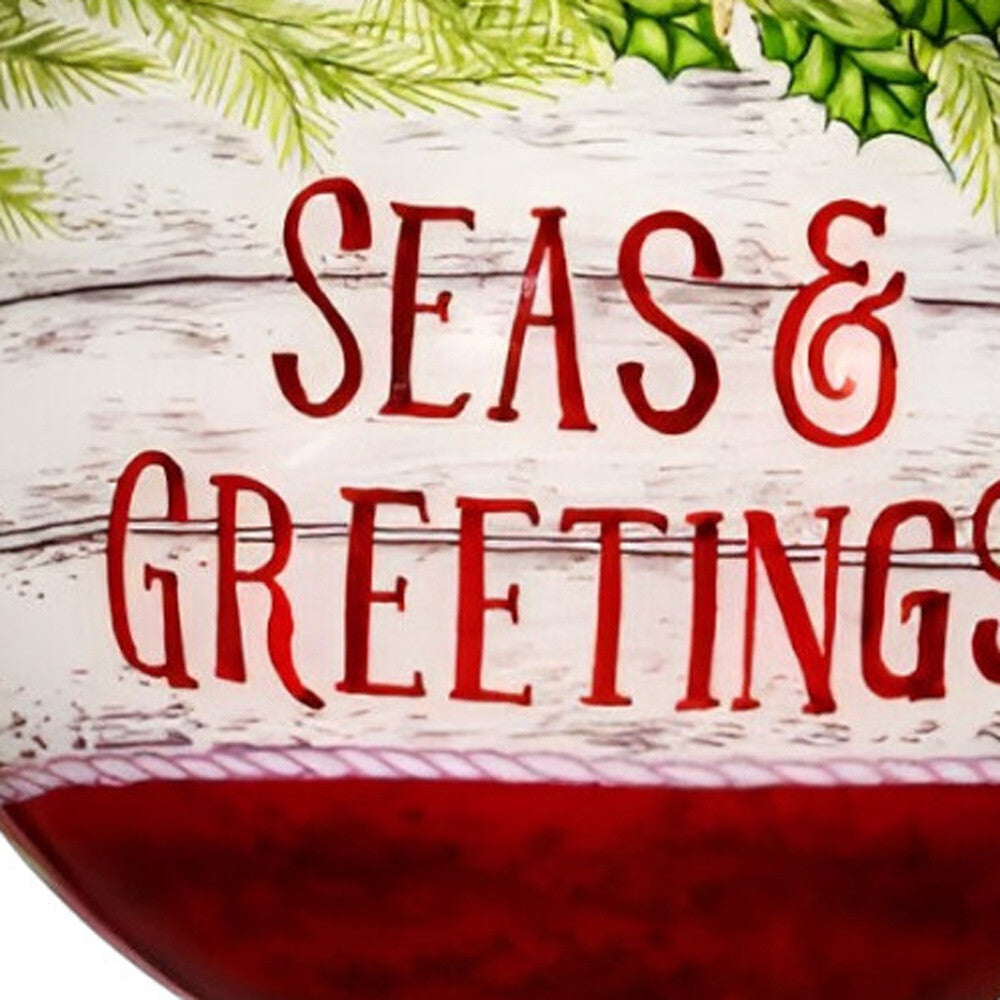 Holly Seas And Greetings Hand Painted Mouth Blown Glass Ornament W2B