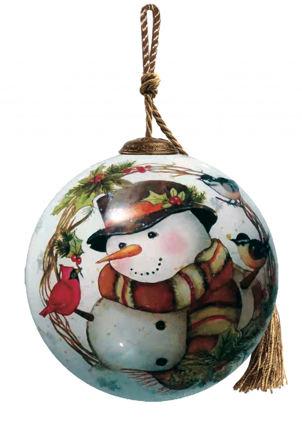 Winter Wreath Forest Snowman Hand Painted Mouth Blown Glass Ornament W2B