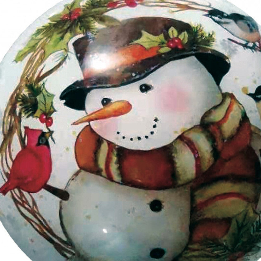 Winter Wreath Forest Snowman Hand Painted Mouth Blown Glass Ornament W2B