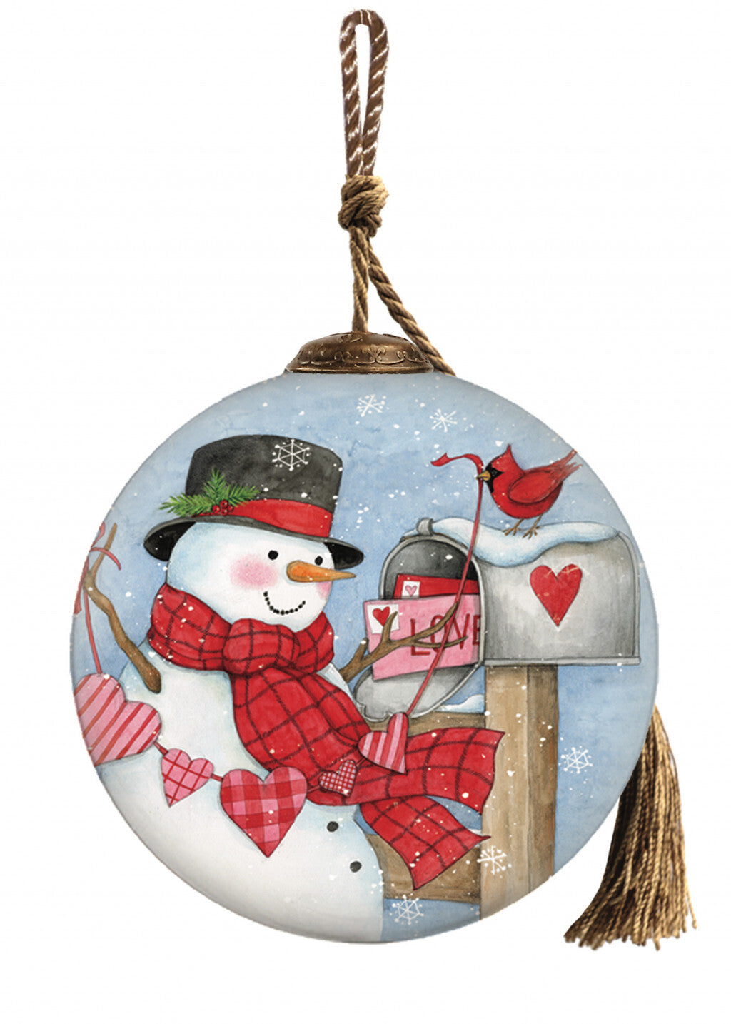 Valentine Snowman Hand Painted Mouth Blown Glass Ornament W2B