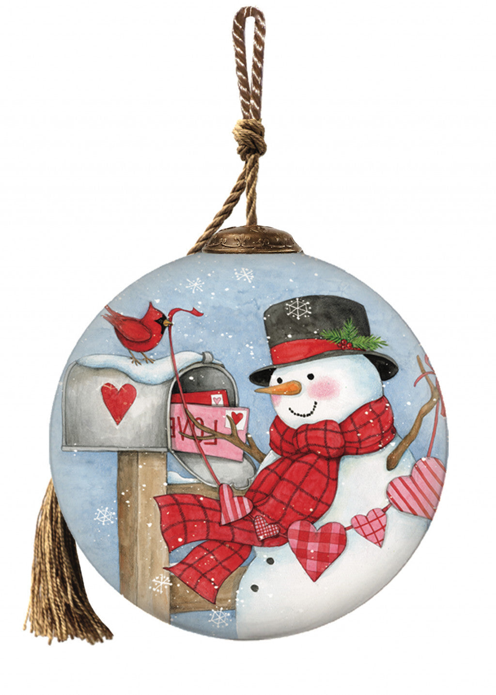 Valentine Snowman Hand Painted Mouth Blown Glass Ornament W2B