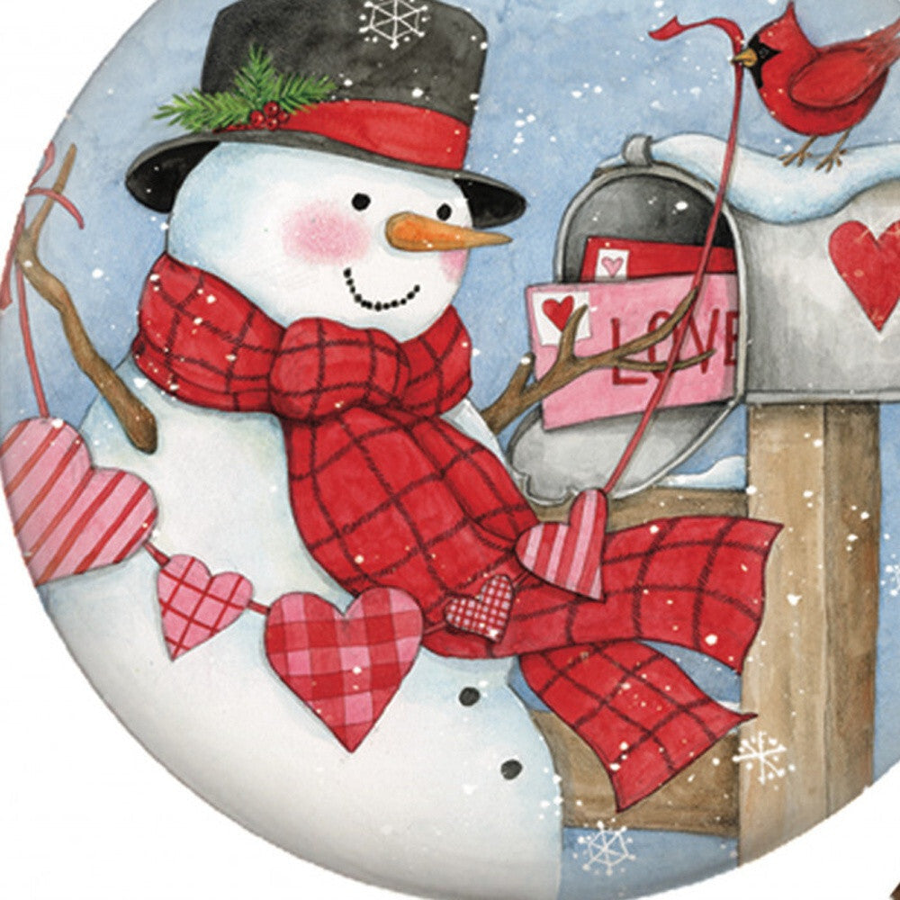Valentine Snowman Hand Painted Mouth Blown Glass Ornament W2B