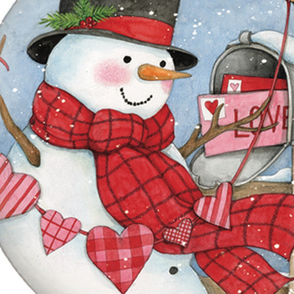 Valentine Snowman Hand Painted Mouth Blown Glass Ornament W2B