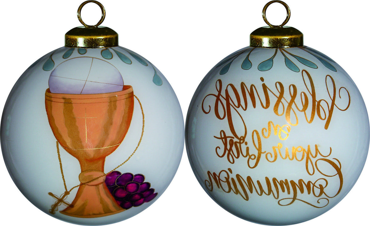 Gold First Communion Hand Painted Mouth Blown Glass Ornament W2B