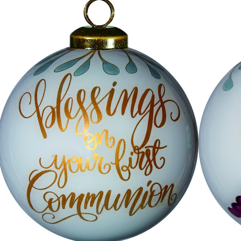 Gold First Communion Hand Painted Mouth Blown Glass Ornament W2B