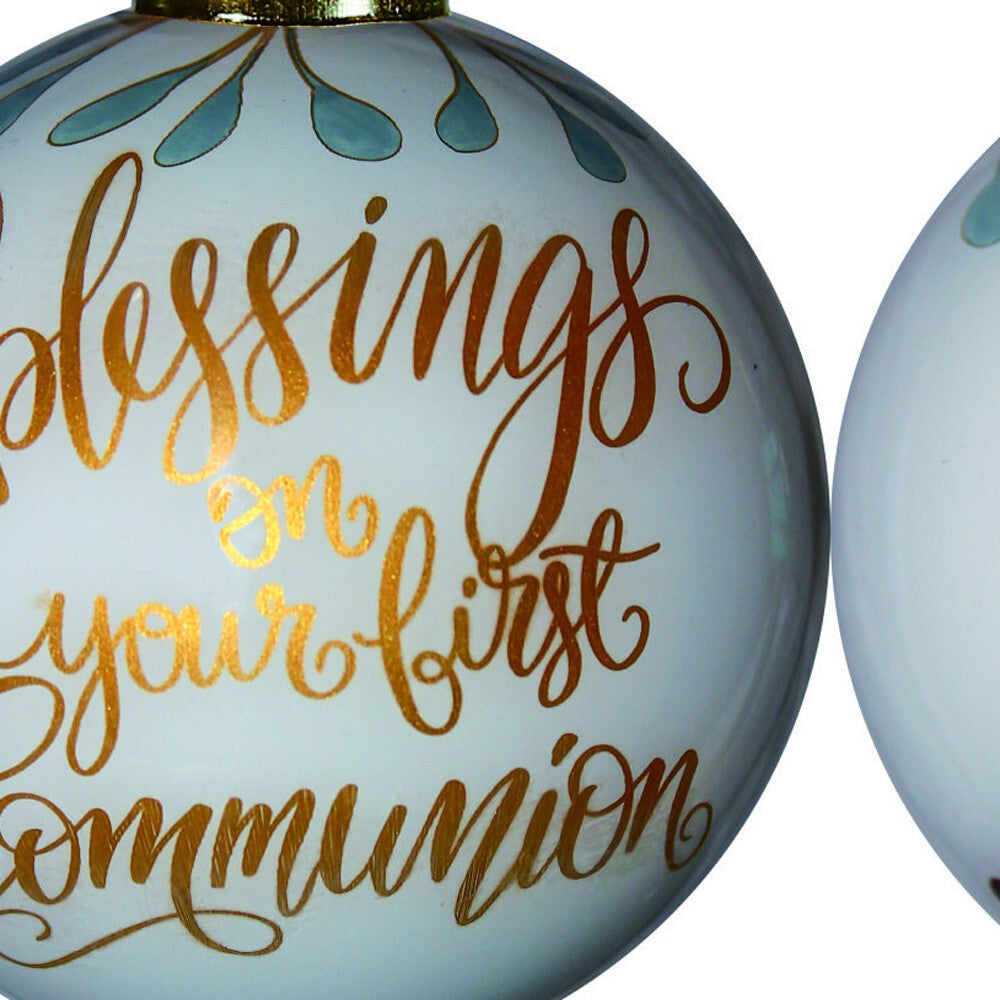 Gold First Communion Hand Painted Mouth Blown Glass Ornament W2B