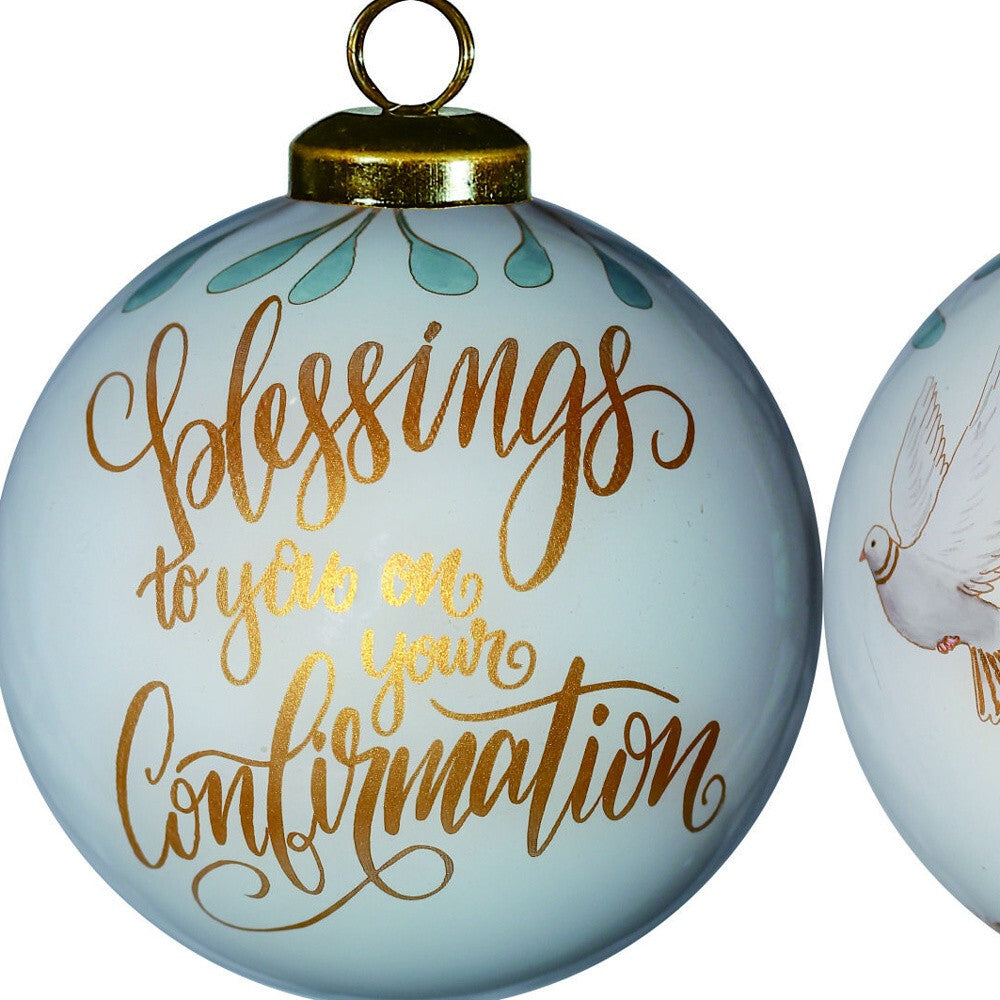 Gold Confirmation Hand Painted Mouth Blown Glass Ornament W2B