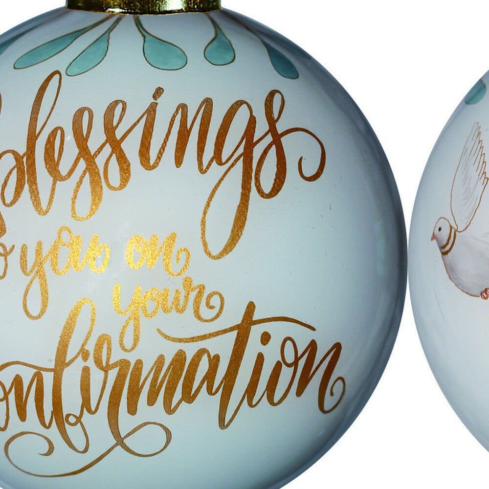 Gold Confirmation Hand Painted Mouth Blown Glass Ornament W2B
