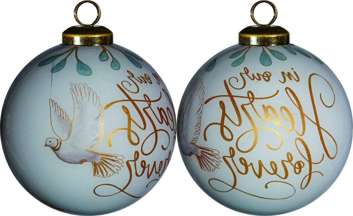 White and Gold In Our Hearts Forever Hand Painted Mouth Blown Glass Ornament W2B