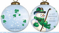 Green Irish Snowman Hand Painted Mouth Blown Glass Ornament W2B