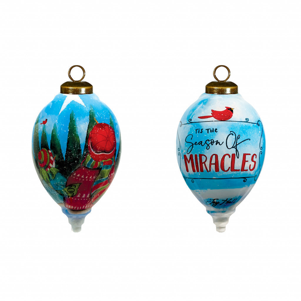 Season of Miracles Wordings Snowman Hand Painted Mouth Blown Glass Ornament W2B
