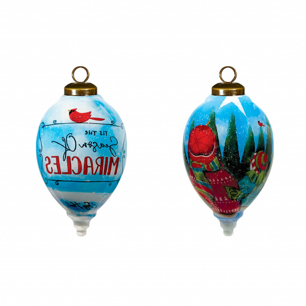 Season of Miracles Wordings Snowman Hand Painted Mouth Blown Glass Ornament W2B