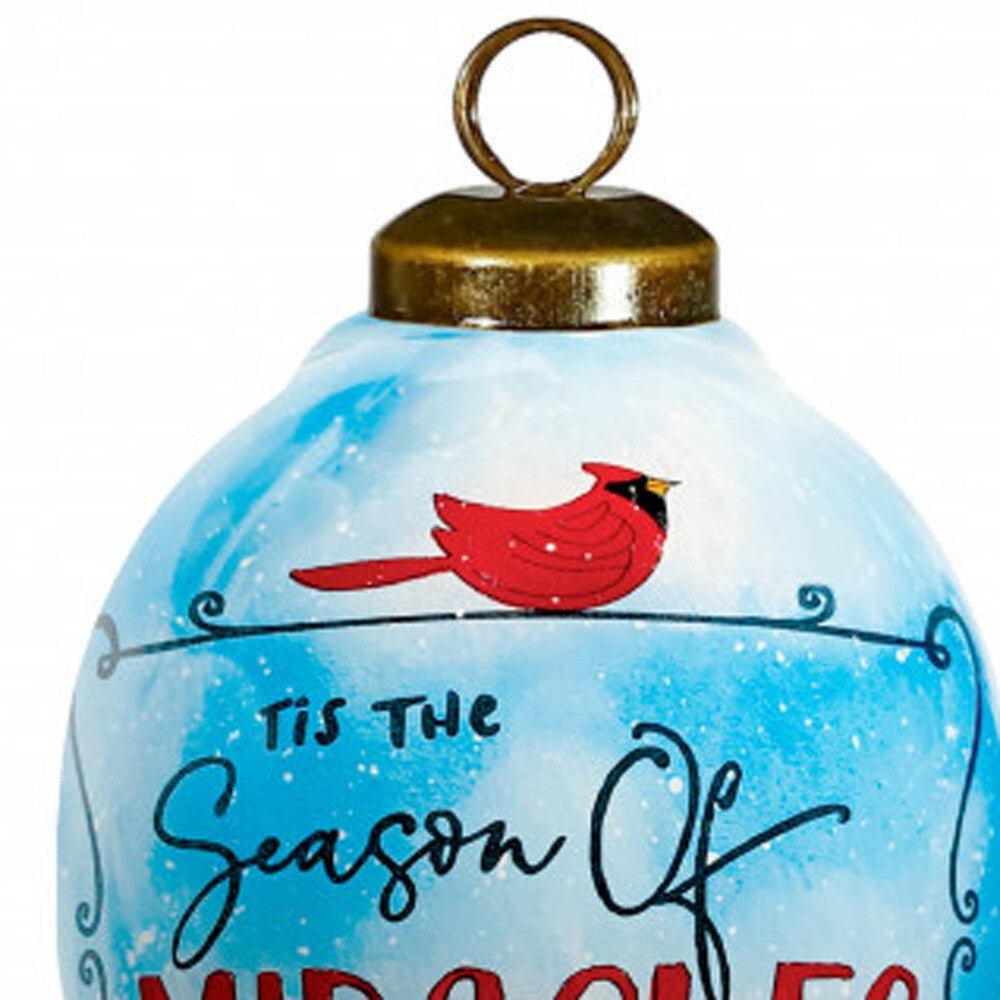 Season of Miracles Wordings Snowman Hand Painted Mouth Blown Glass Ornament W2B
