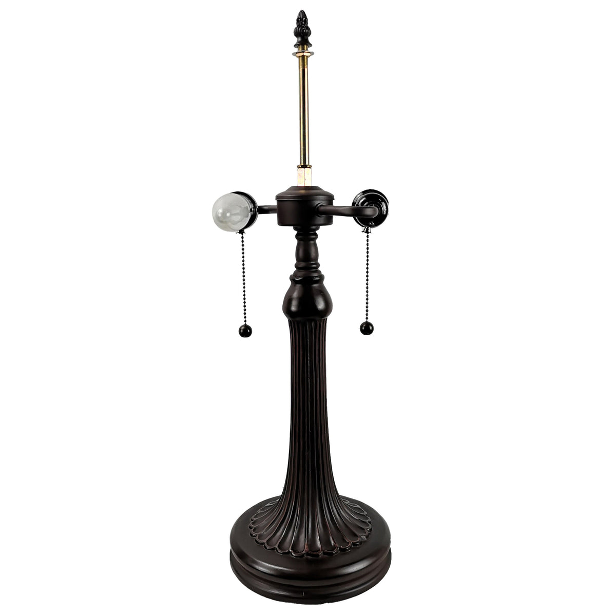 24" Dark Brown Metal Two Light Candlestick Table Lamp With Orange Shade W2B