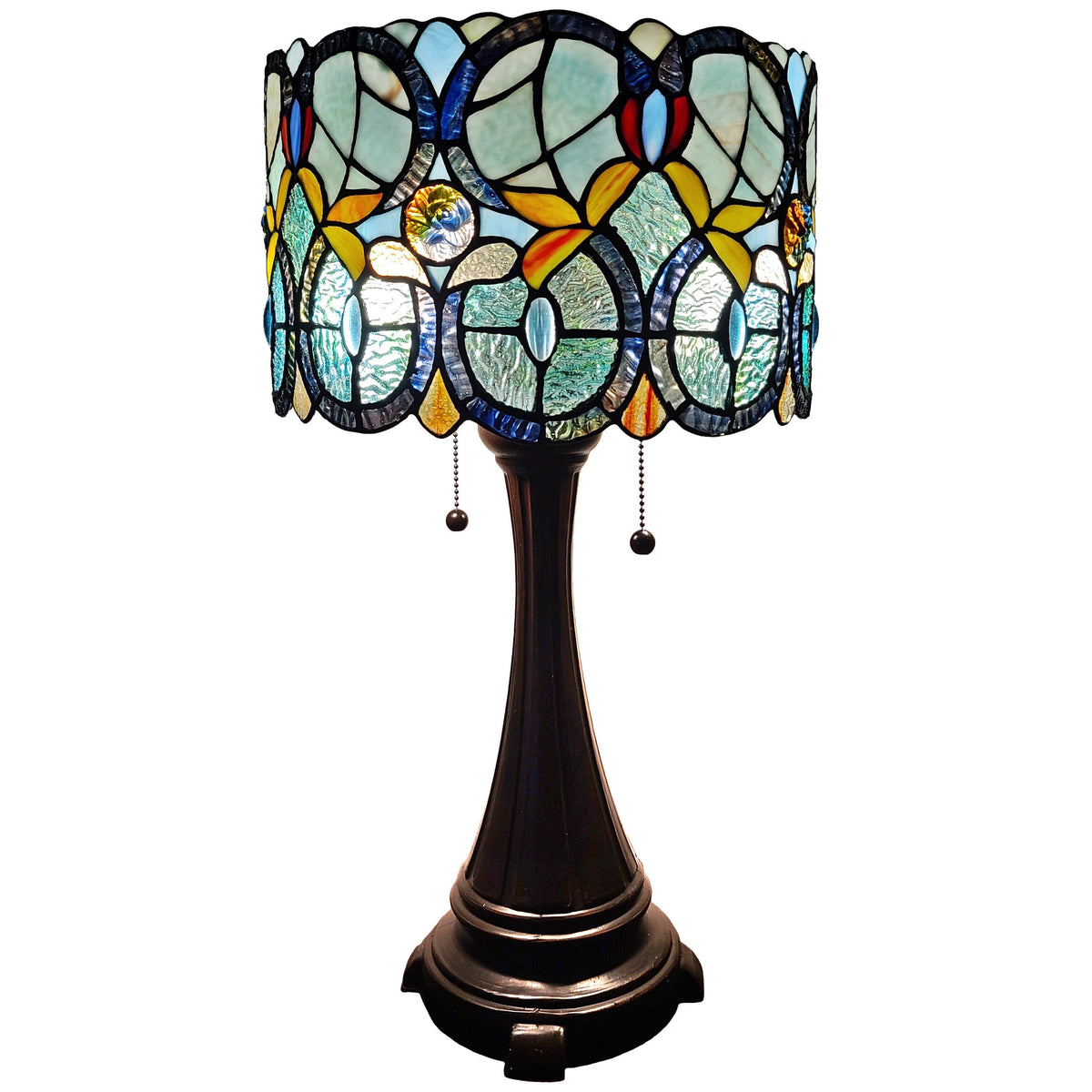 22" Dark Brown Metal Two Light Candlestick Table Lamp With Green Shade W2B