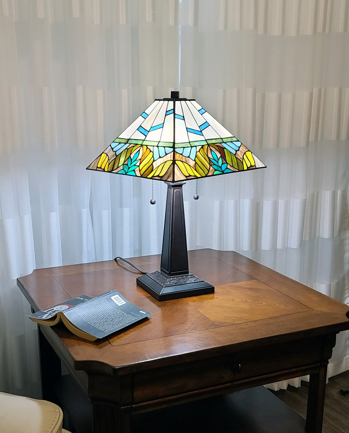 22" Dark Brown Metal Two Light Candlestick Table Lamp With White Shade W2B