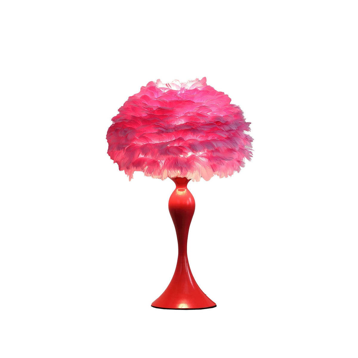 24" Glam Hot Pink Feather and Red Table Lamp W2B