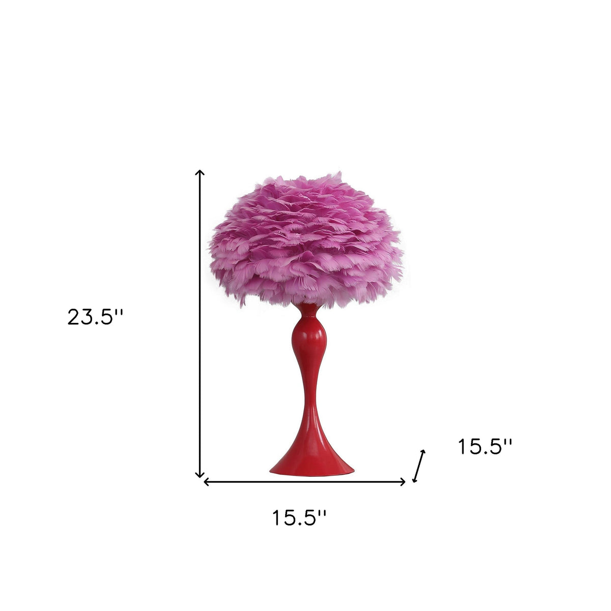 24" Glam Hot Pink Feather and Red Table Lamp W2B