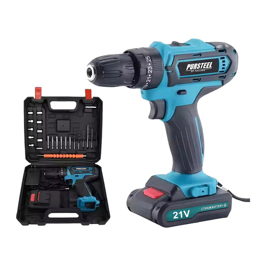 Pursonic 21V Rechargeable Cordless Drill 24 Piece Set – Compact Power for Home & DIY Projects Pursonic