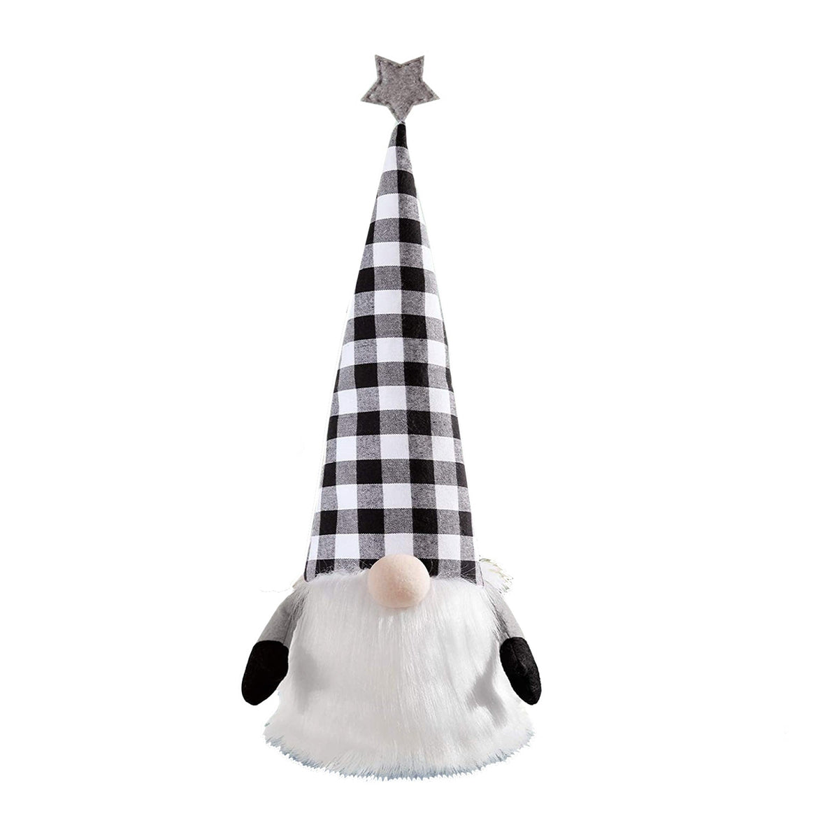 27" Black And White Felt And Faux Fur Gnome Adjustable Height Tree Topper W2B