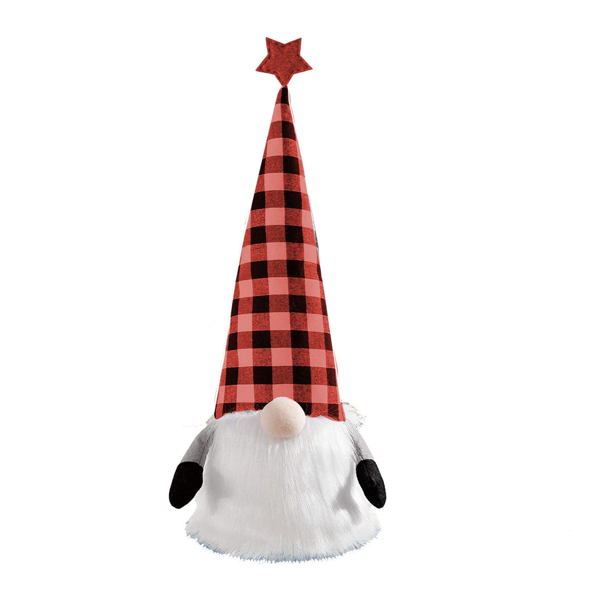 27" Black And Black Felt And Faux Fur Gnome Adjustable Height Tree Topper W2B
