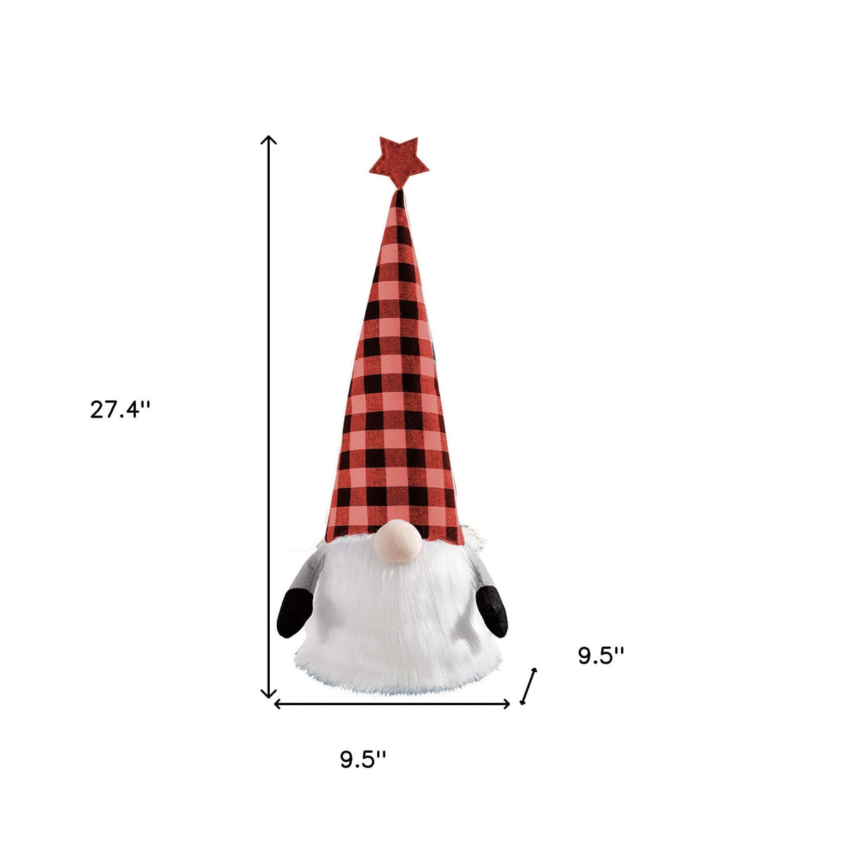 27" Black And Black Felt And Faux Fur Gnome Adjustable Height Tree Topper W2B