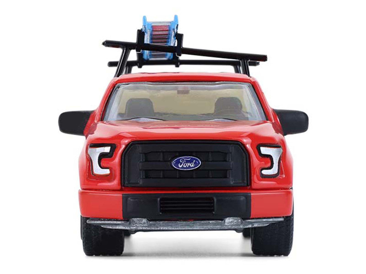 2015 Ford F-150 Pickup Truck with Ladder Rack Red with Black Stripes "Down on the Farm" Series 11 1/64 Diecast Model by Greenlight Greenlight