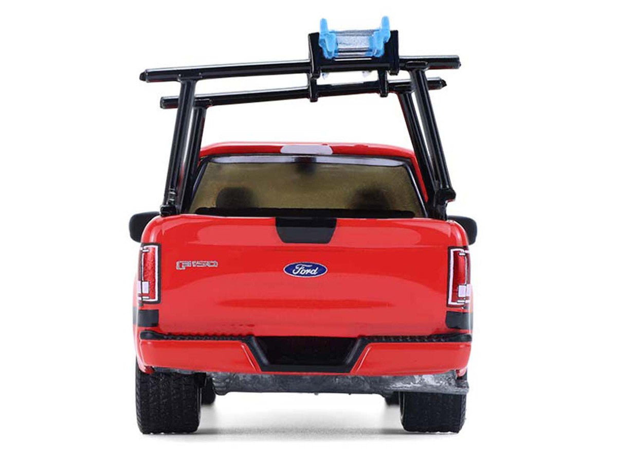 2015 Ford F-150 Pickup Truck with Ladder Rack Red with Black Stripes "Down on the Farm" Series 11 1/64 Diecast Model by Greenlight Greenlight