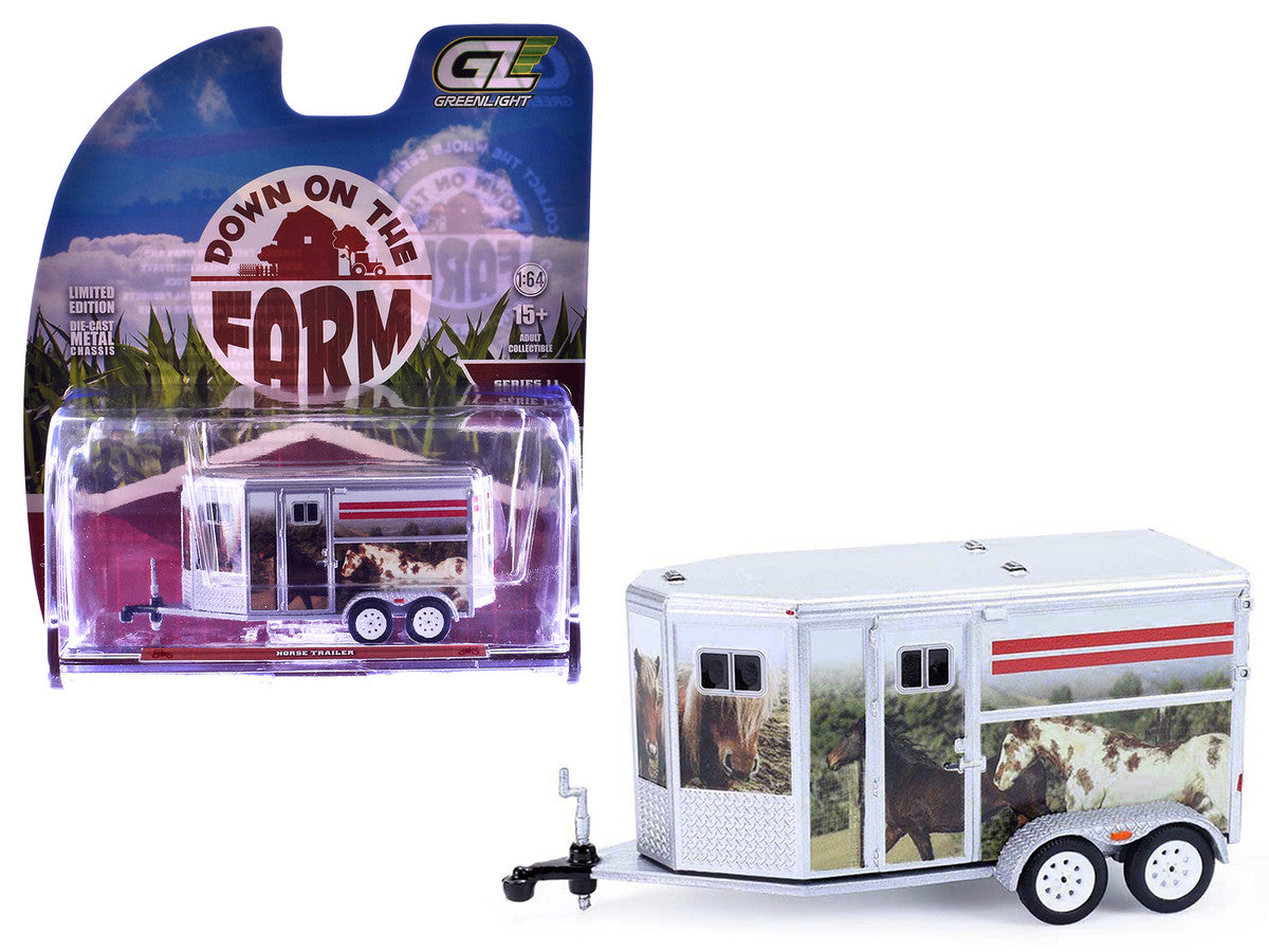 Horse Trailer Silver with Custom Horse Wrap "Down on the Farm" Series 11 1/64 Diecast Model by Greenlight Greenlight