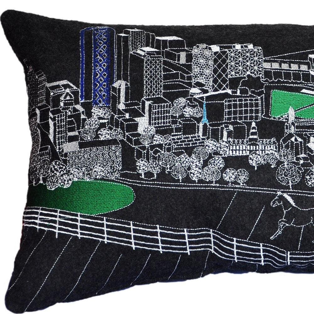 14" X 24" Black Gray and White Hometown Pride Wool Lumbar Throw Pillow W2B