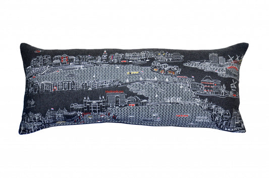 35" Black Amsterdam Nighttime Skyline Lumbar Decorative Pillow