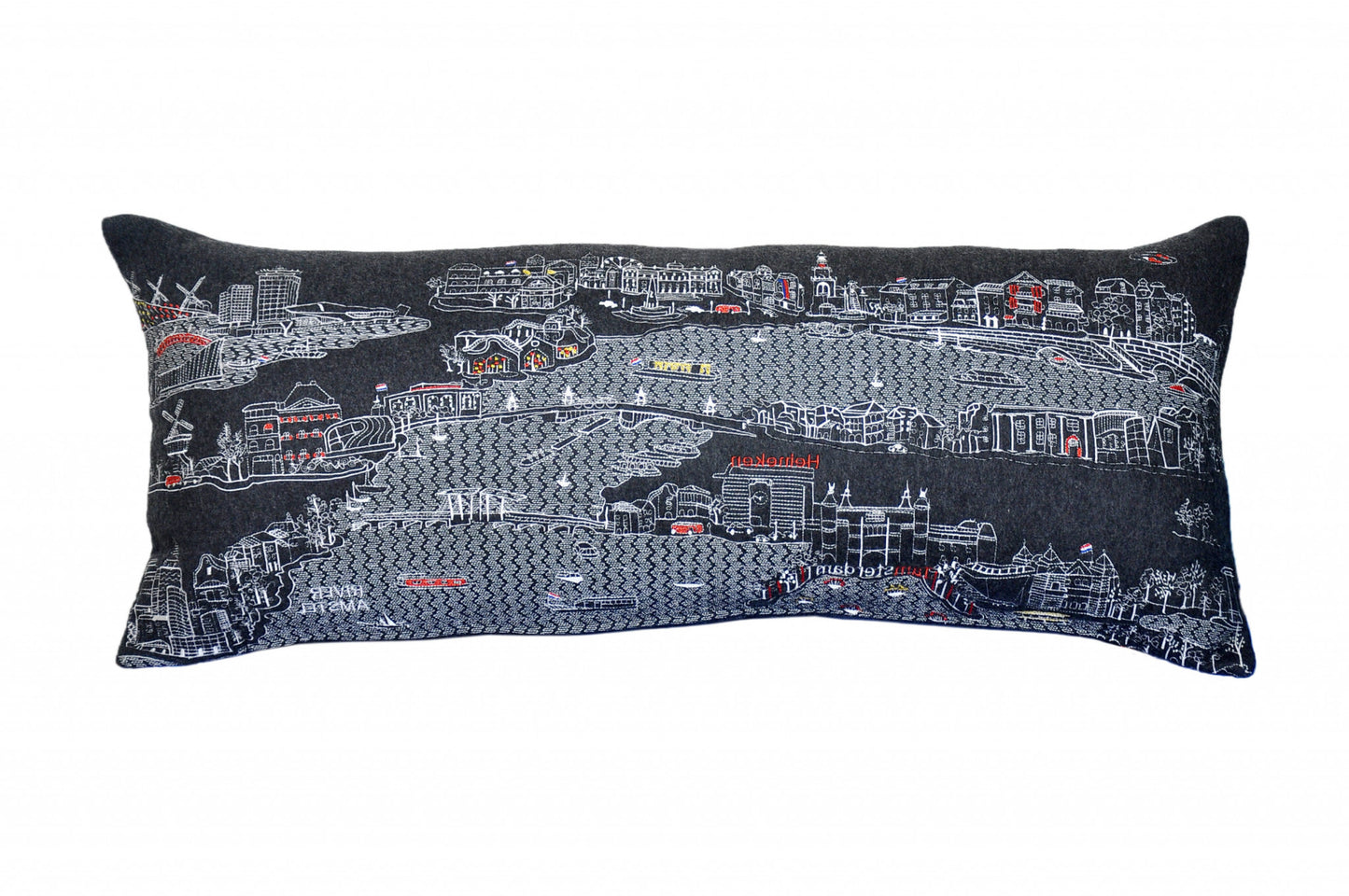 35" Black Amsterdam Nighttime Skyline Lumbar Decorative Pillow