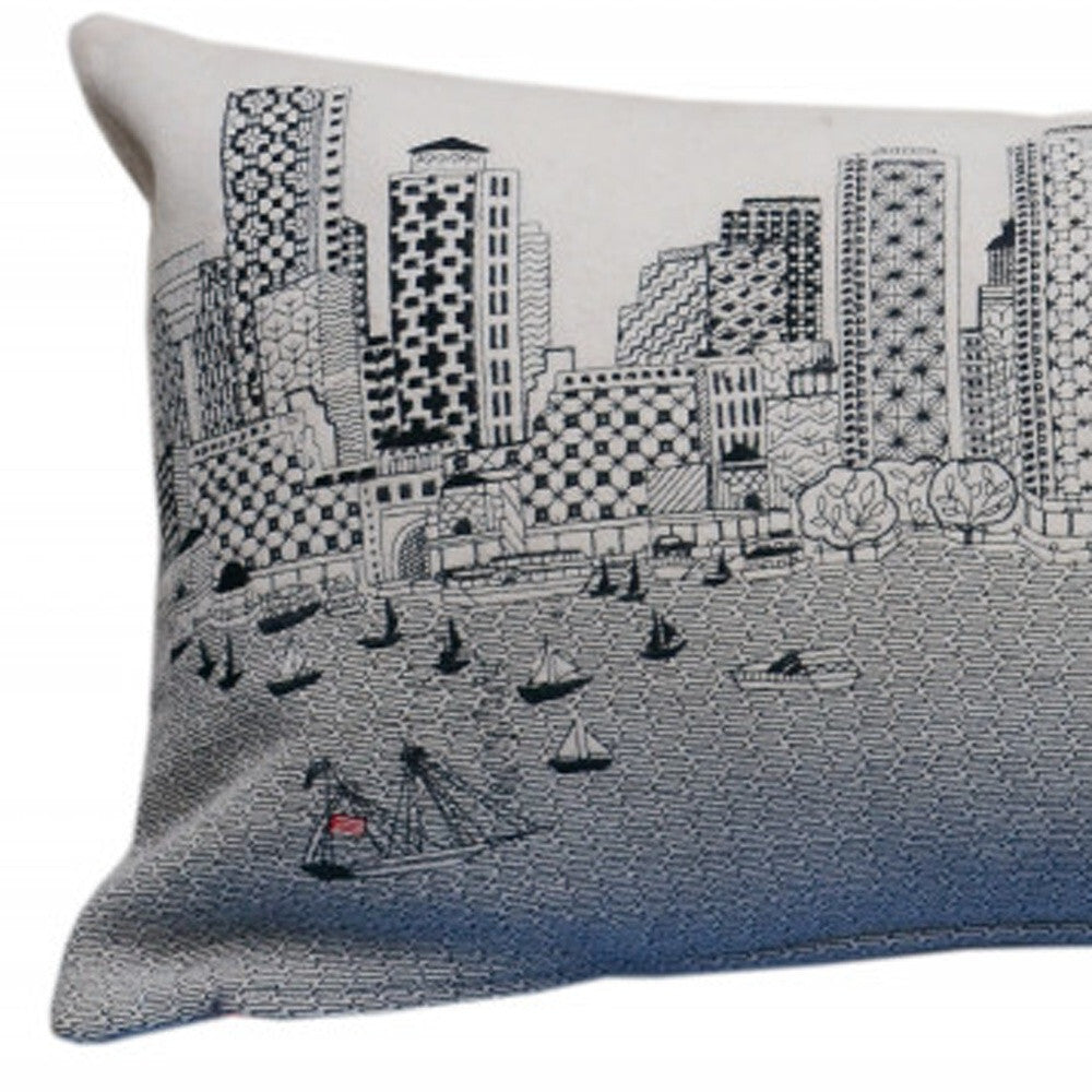 35" White Boston Daylight Skyline Lumbar Decorative Pillow