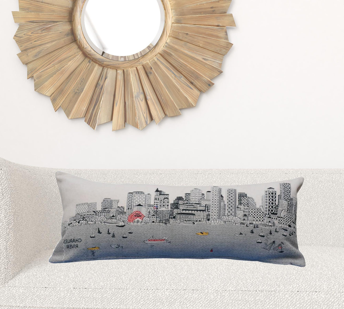 35" White Boston Daylight Skyline Lumbar Decorative Pillow