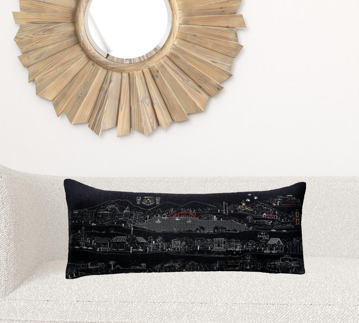 35" Black Los Gatos Nighttime Skyline Lumbar Decorative Pillow