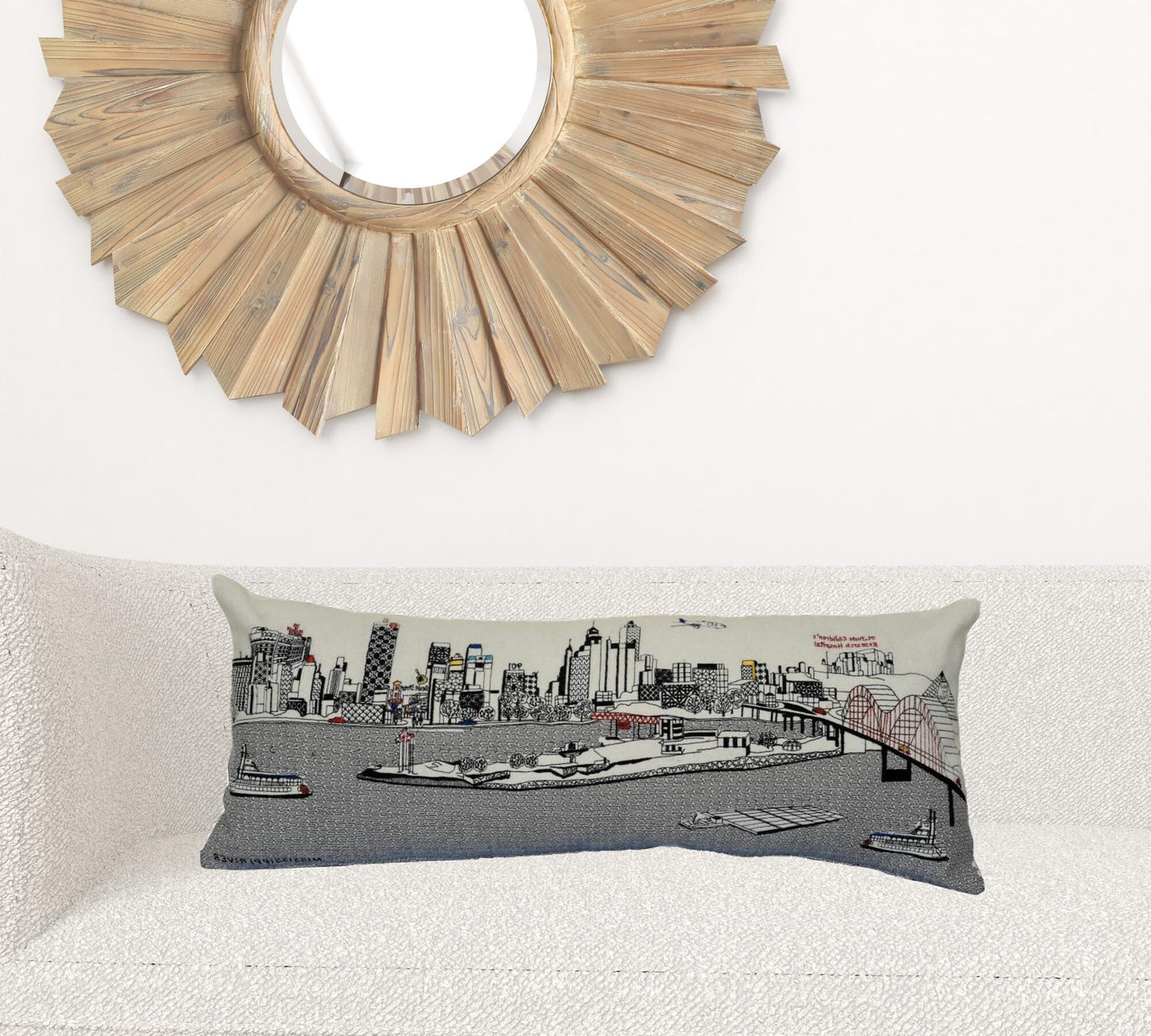 35" White Memphis Daylight Skyline Lumbar Decorative Pillow