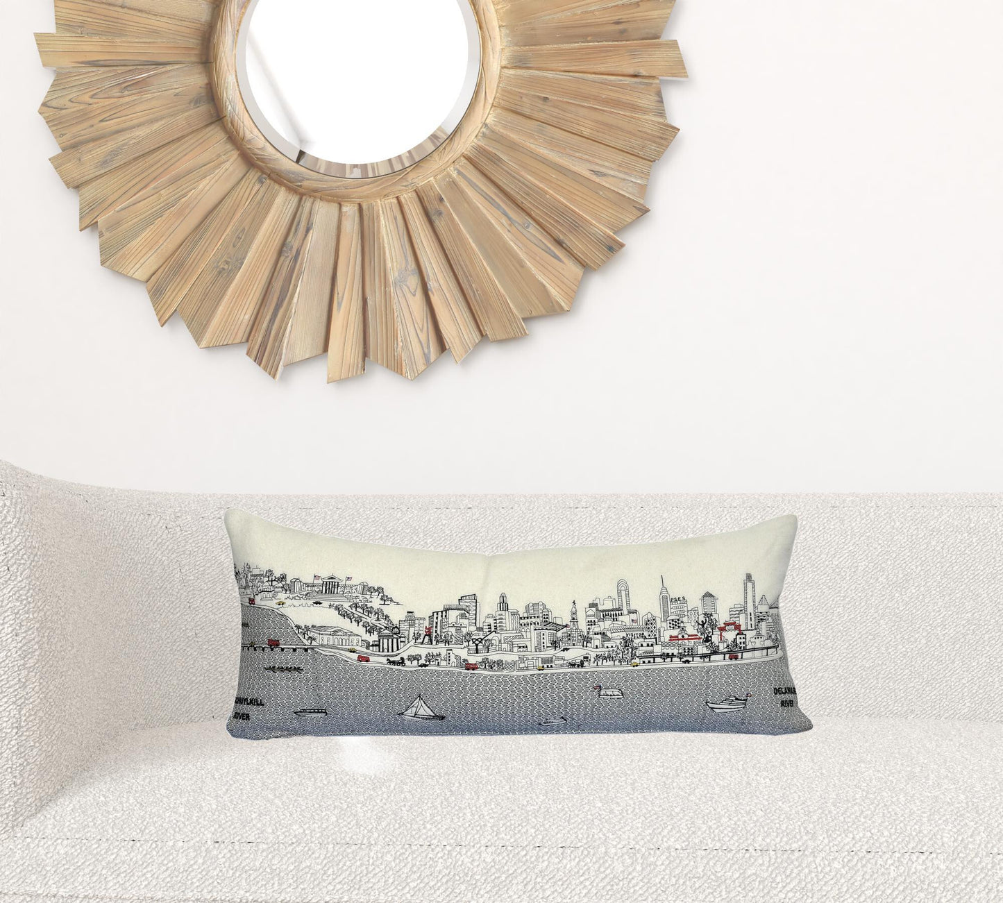 35" White Philadelphia Daylight Skyline Lumbar Decorative Pillow