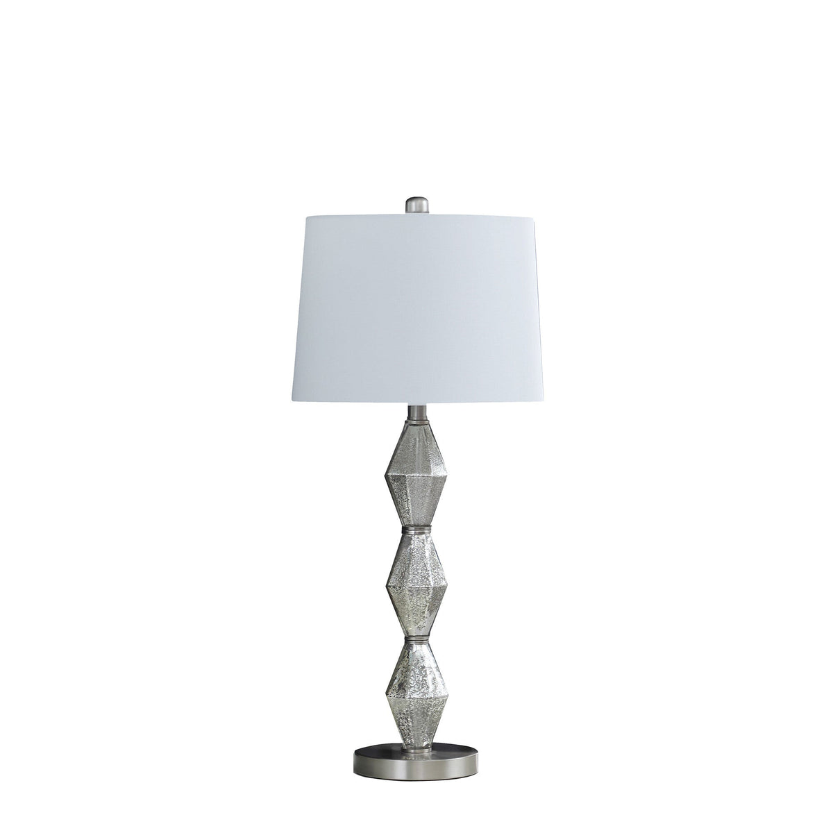 30" Brushed Silver Geo Glass Table Lamp With White Shade W2B