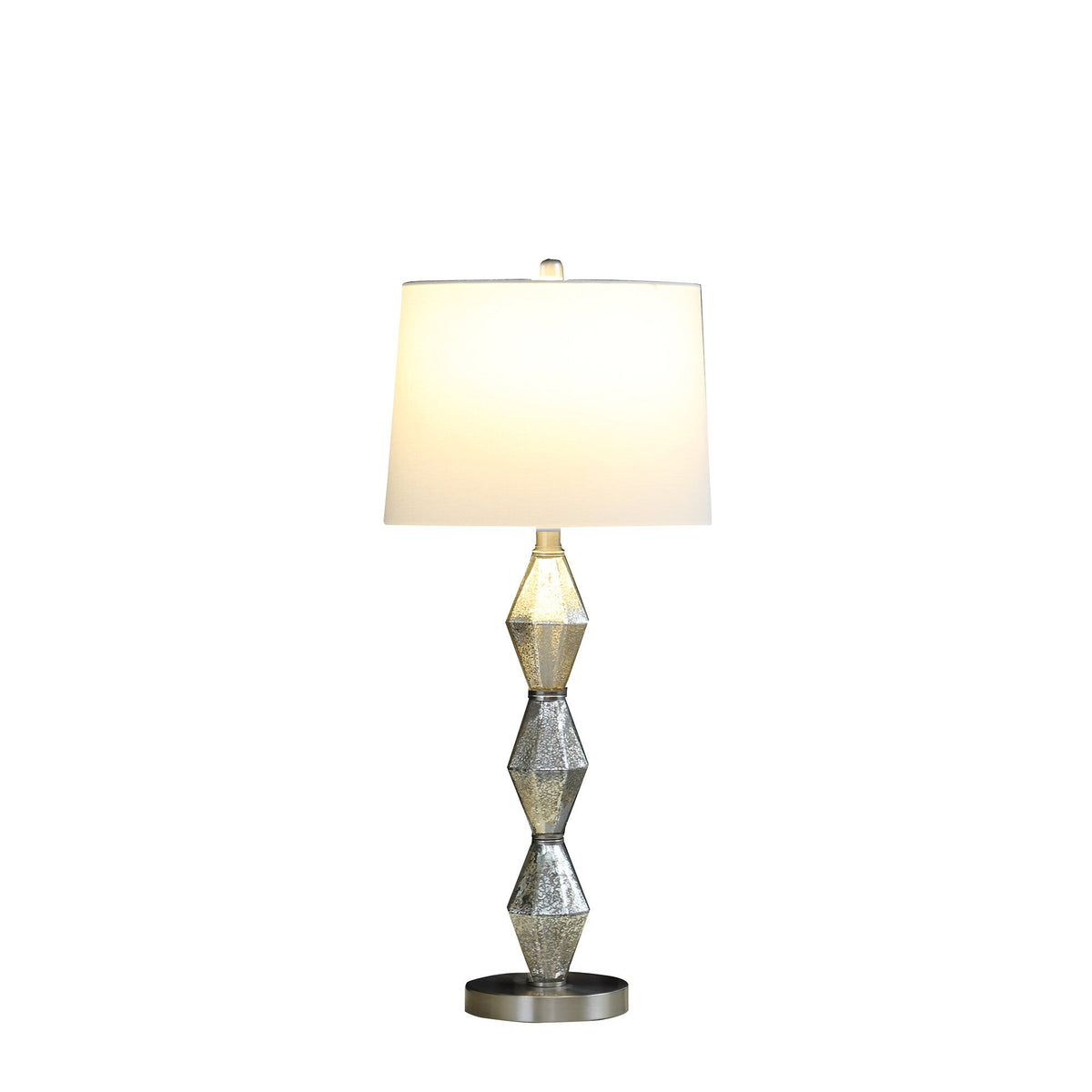 30" Brushed Silver Geo Glass Table Lamp With White Shade W2B