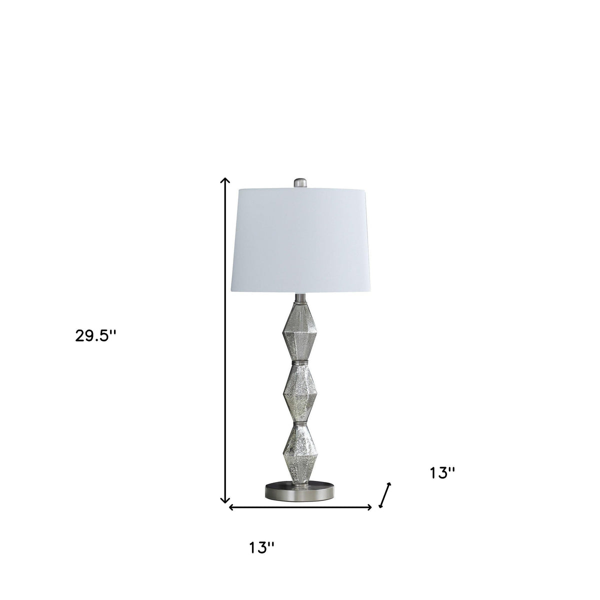 30" Brushed Silver Geo Glass Table Lamp With White Shade W2B