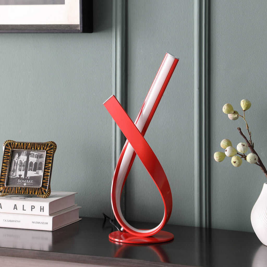 17" Red Modern Abstract Ribbons Table Lamp W2B