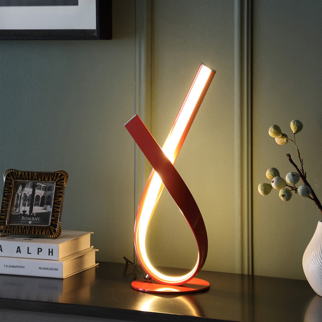 17" Red Modern Abstract Ribbons Table Lamp W2B
