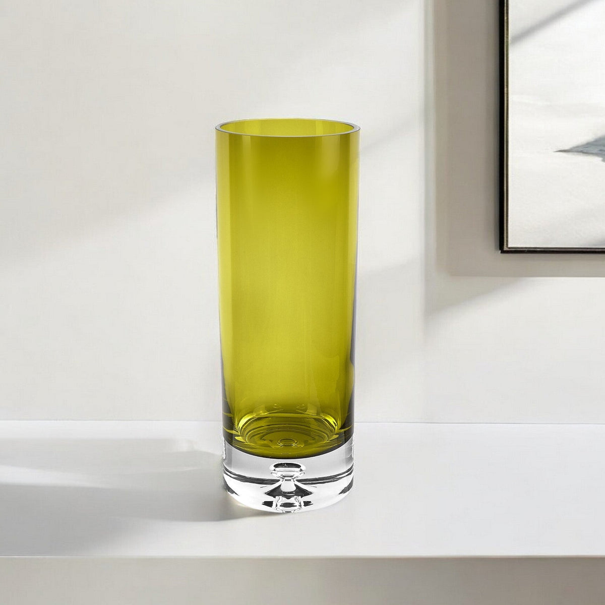 11" Green Crystal Glass Cylinder Table Vase W2B