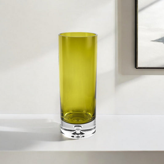 11" Green Crystal Glass Cylinder Table Vase W2B