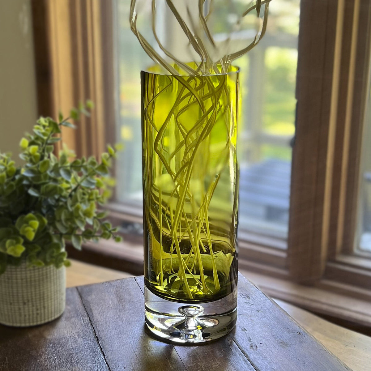 11" Green Crystal Glass Cylinder Table Vase W2B