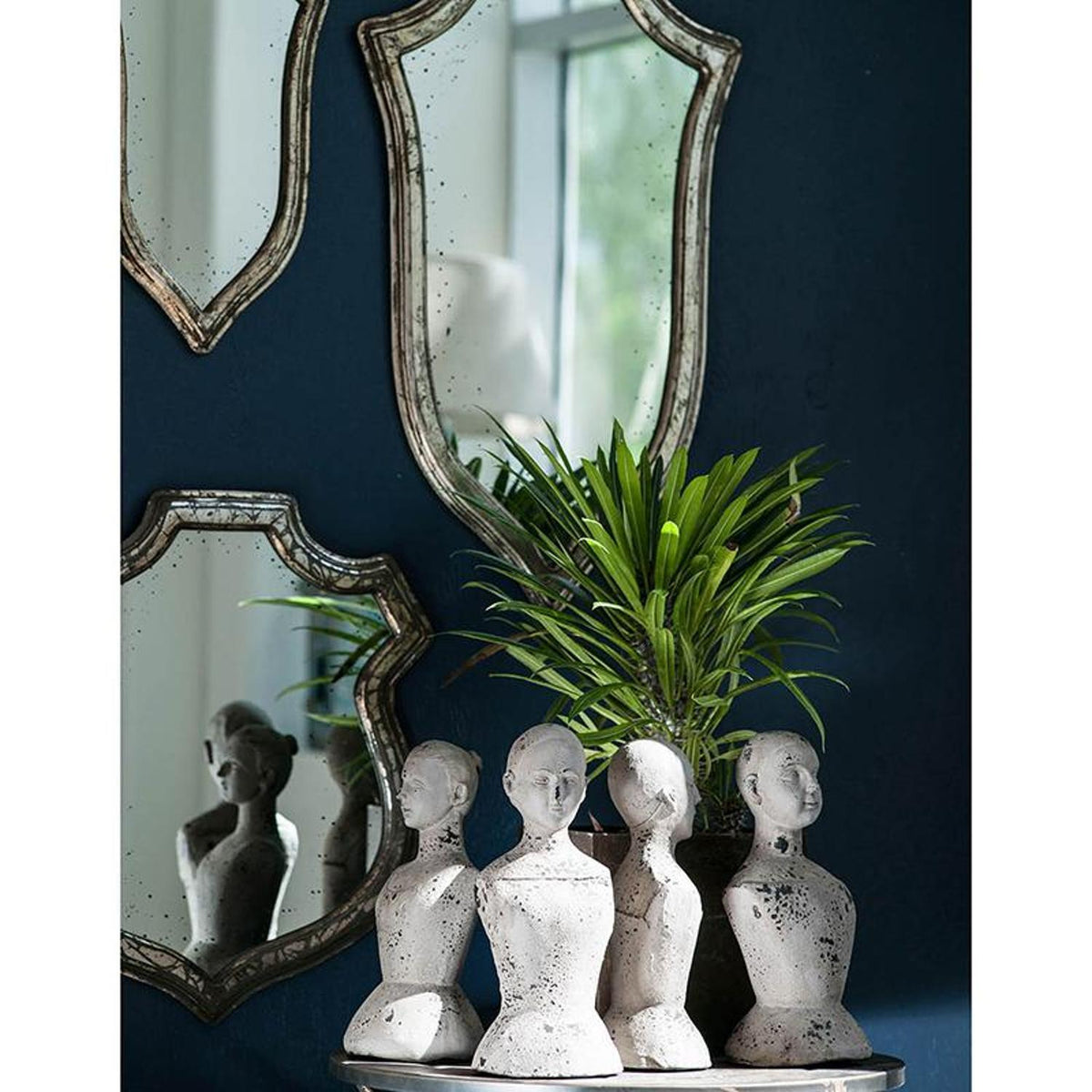 24" Distressed Metallic Crest Shape Wall Mounted Accent Mirror Framed W2B